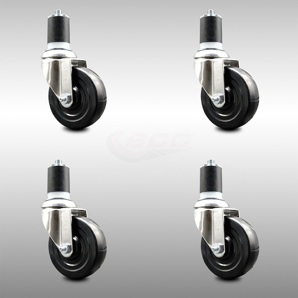 4 Inch 316SS Hard Rubber Wheel Swivel 1-7/8 Inch Expanding Stem Caster Set SCC